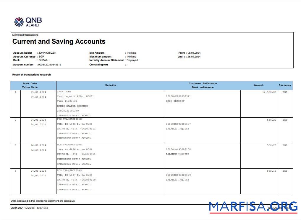 Realistic Qatar QNB Alahli bank statement 3 – 6 months word version 2 sample